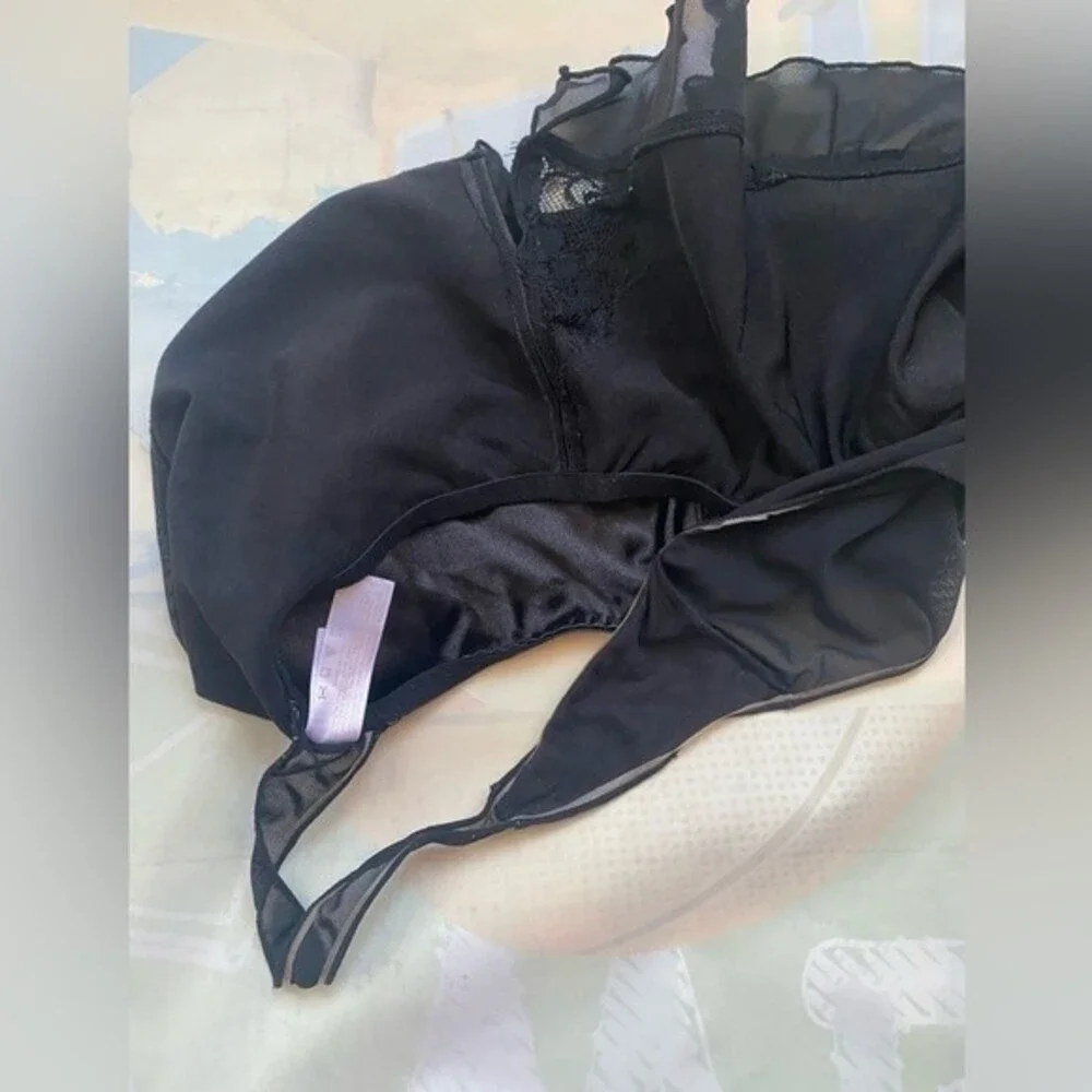 Secret Treasures Black Garter Satin Lace & Mesh Skirt Thong Underwear Si…